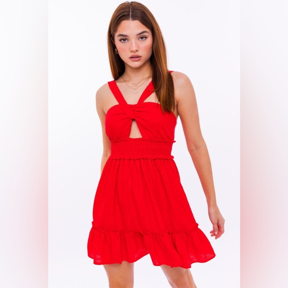 Davina Cut Out Twist Halter Mini Dress Red